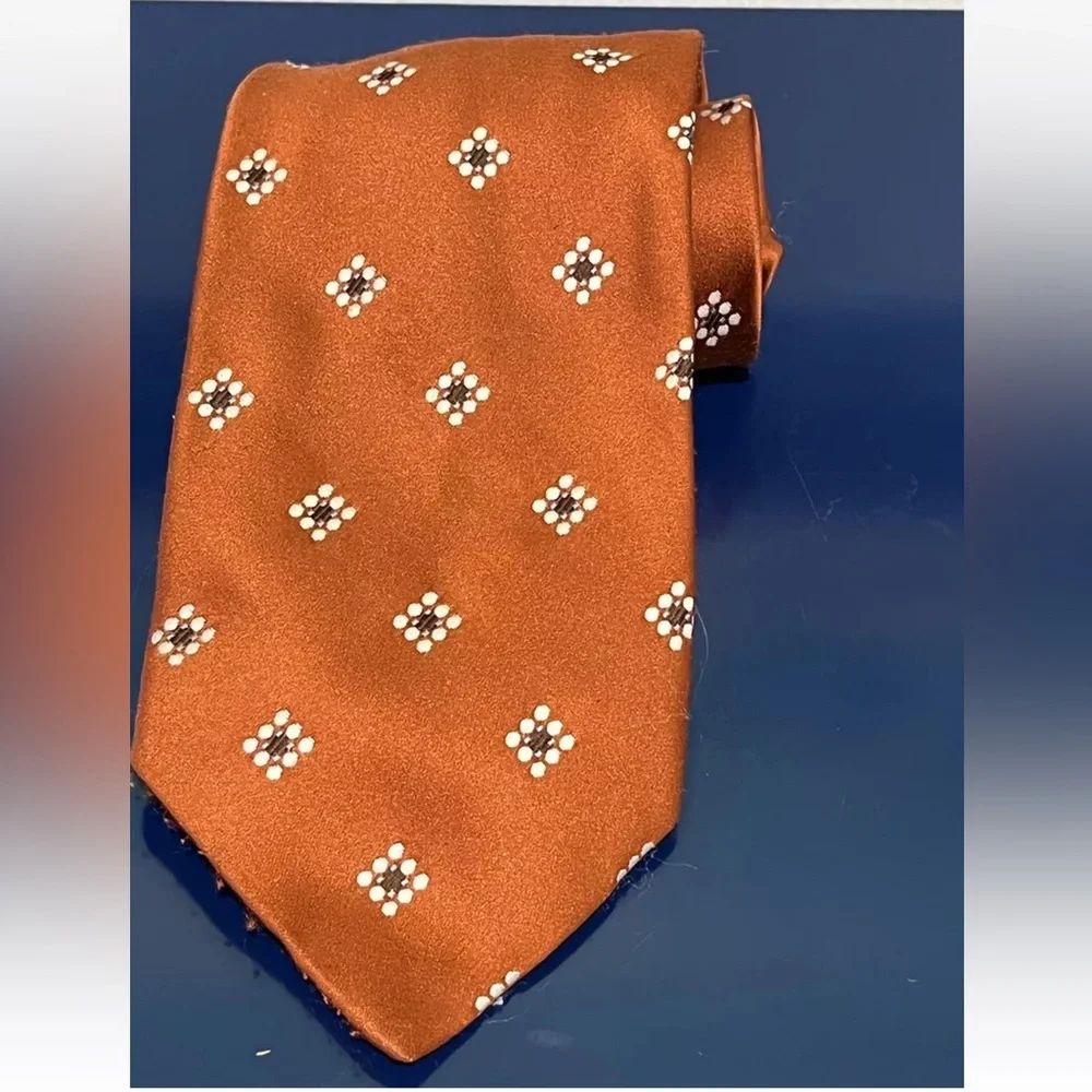 Givenchy Gentlemen Paris Tie Polyester Orange Gray Diamond Wide Vintage 70s 80s